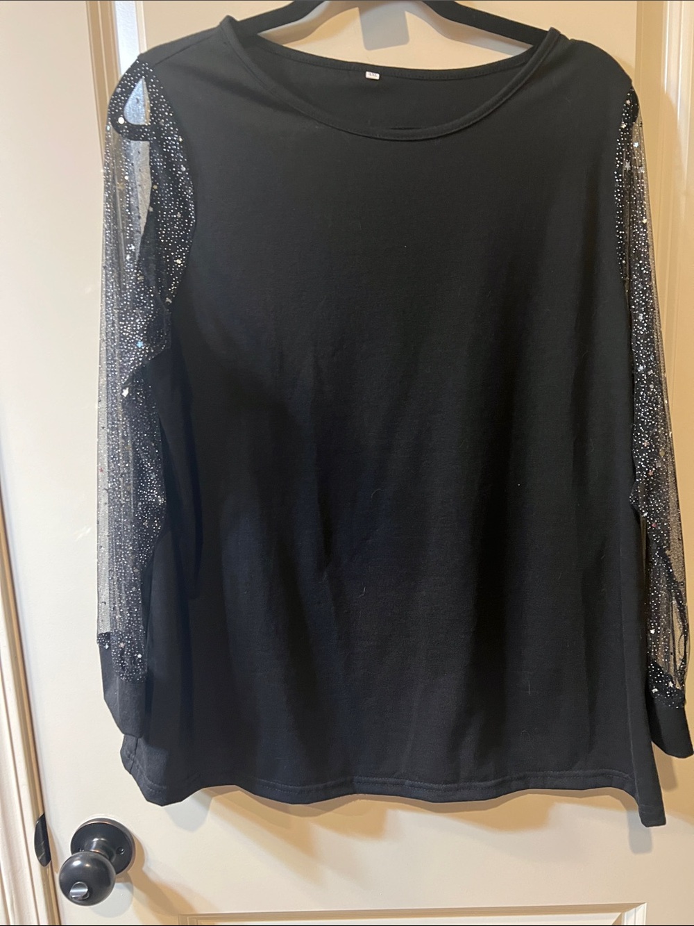 Source Unknown Black Long Sleeve Top with Sparkle Mesh Sleeves